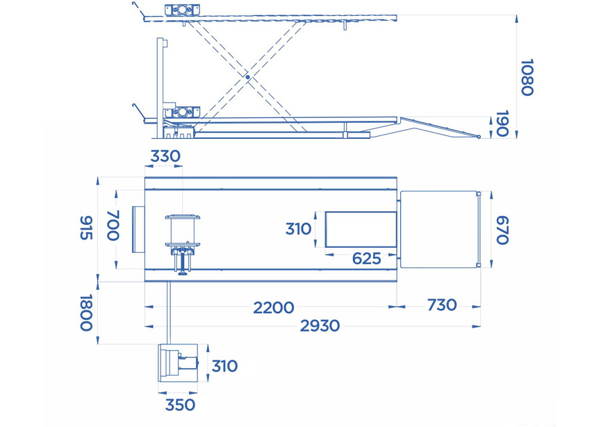 Pont moto hydropneumatique 500 kg table 2200x700mm OMCN - 2