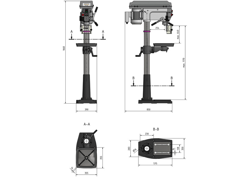 Perceuse à colonne jusque ø 30 mm CM4 1,1 kW 230V 9 vitesses Optidrill - 3