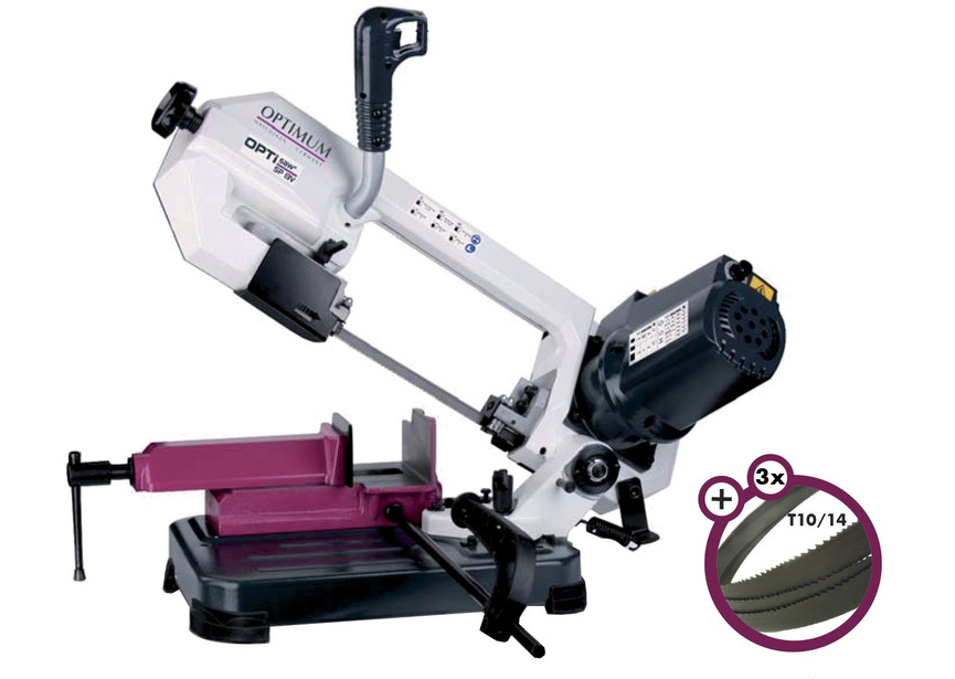 Scie à ruban portable à métaux 0-60° capacité de coupe ronde 125 mm 1 kW 230V avec 3 lames de scie supplémentaires Optisaw