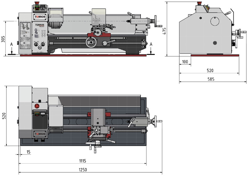 Tour à métaux d'établi hauteur des pointes 125 mm entre-pointes 550 mm alésage 26 mm 0,75 kW 230V 6 vitesses Torros - 11