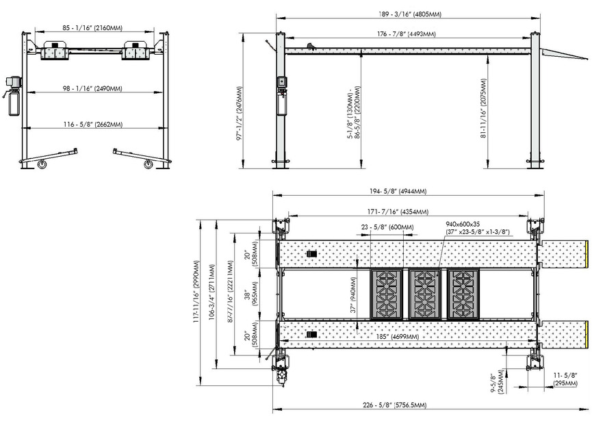 Pont parking élévateur 4 colonnes 3.6T 230V 4700mm 2 véhicules MW Tools - 7