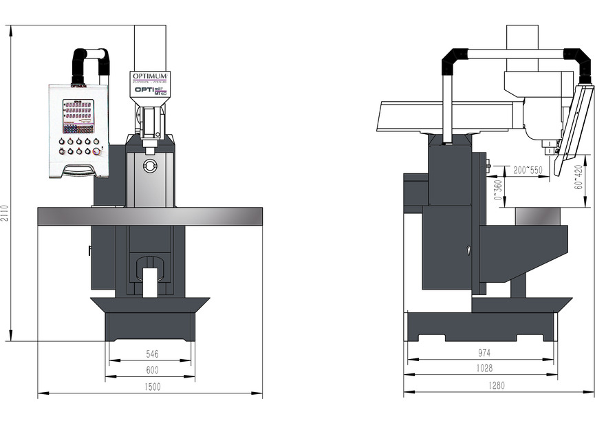 Fraiseuse universelle X 750 mm Y 230 mm Z 360 mm broche horizontale verticale avance de perçage ISO40 Optimill - 3