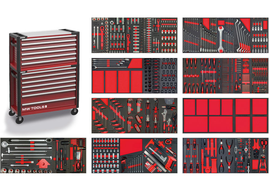 Servante d'atelier complète large, robuste avec coffre XXL 729 outils MW Tools