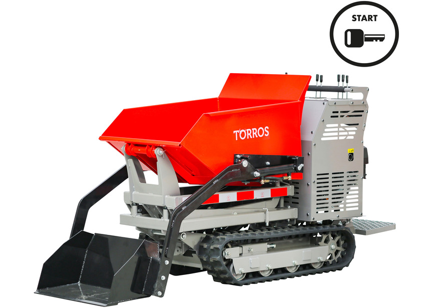 Minidumper hydrostatique à chenilles élévateur ciseaux avec pelle benne basculante 500KG 9CH à démarrage électrique Torros