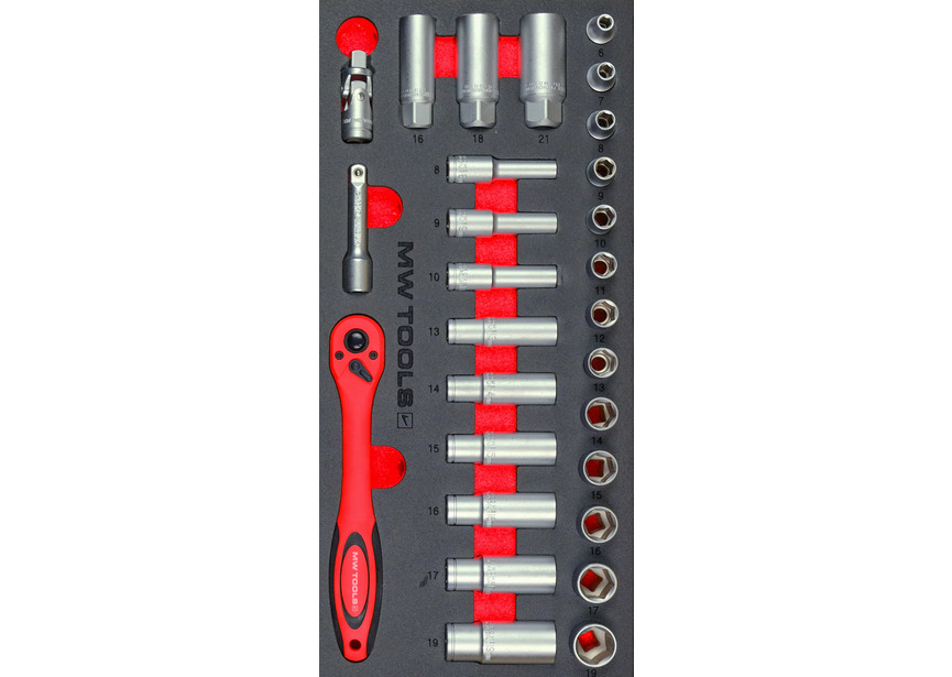 Jeu de douilles 3/8" 28 pièces module en mousse pour servante d'atelier MW Tools