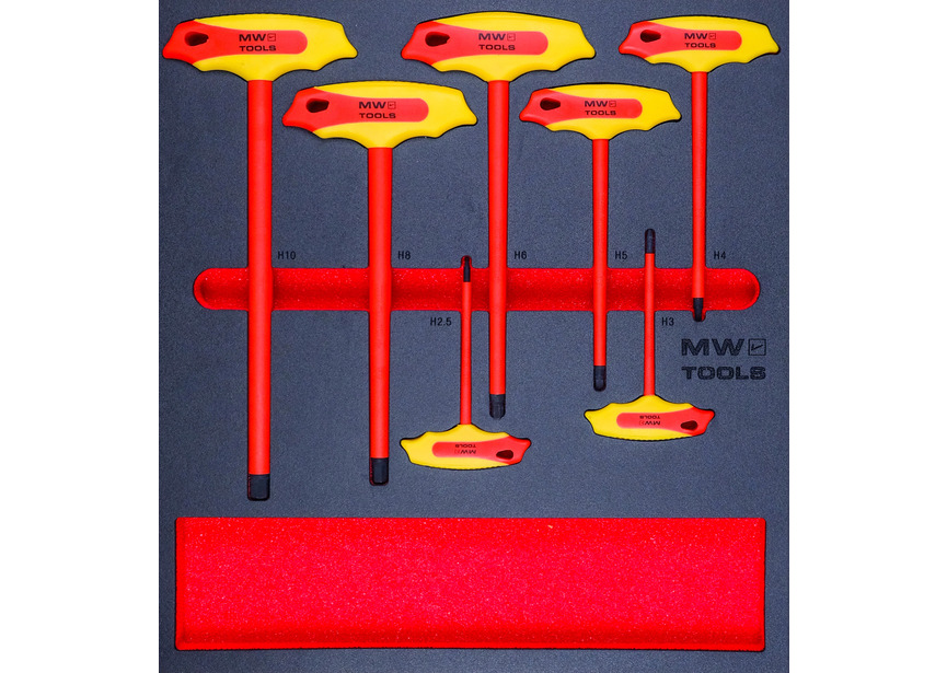Jeu de tournevis isolés 1000 V HEX avec poignée en T 7 pièces module en mousse pour servante d'atelier MW Tools