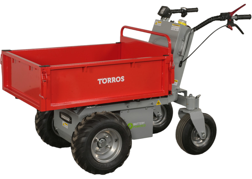 Mini dumper électrique 500kg 211L plateau basculant par vérin cloison amovible batterie 48V / 32Ah Torros