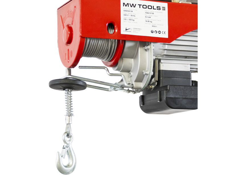 Palan électrique à câble 125/250kg 12/6m 500 W 230 V télécommande SANS fil MW Tools - 3