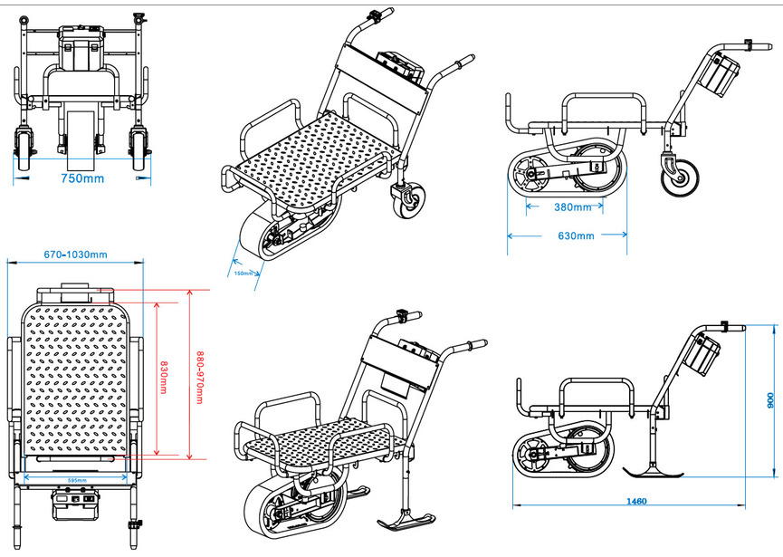 Brouette électrique à plateau 150kg sur chenille avec roues et skis Torros - 12
