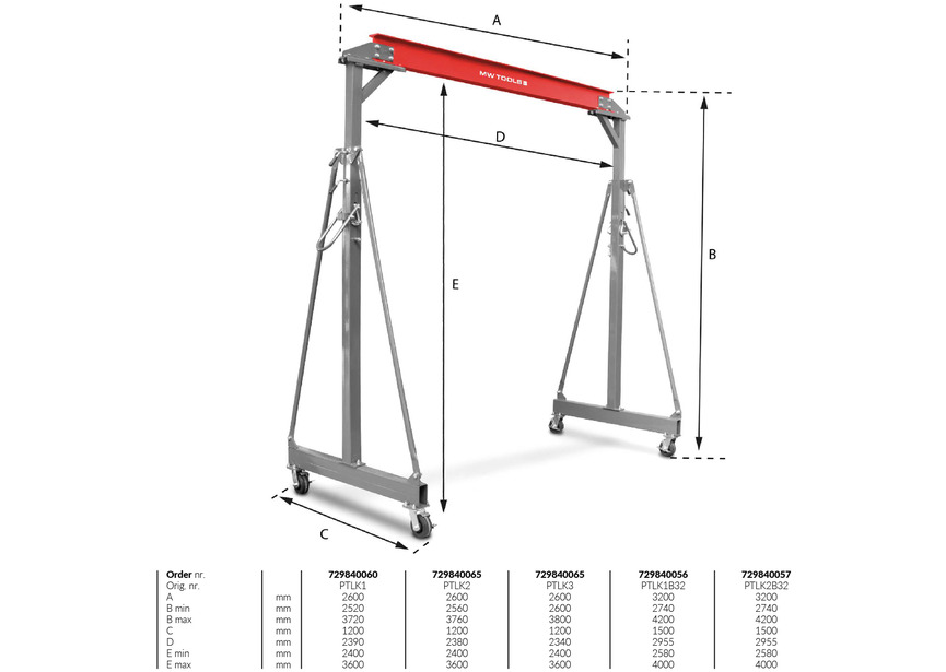 Grue à portique 2 t + palan à chaînes avec chariot intégré 2000kg  MW Tools - 2