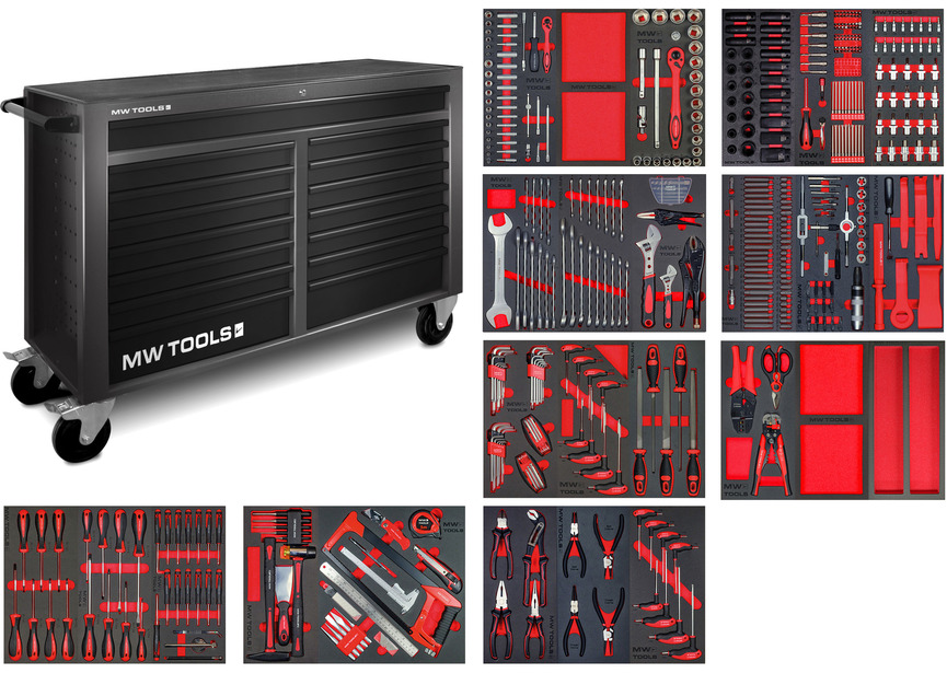 Servante d'atelier complète large, noire XL 514 outils MW Tools