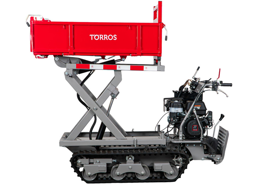 Minidumper à chenilles avec élévateur à ciseaux hydraulique benne plateau 800kg 13CH 6+2R vitesses démarrage électrique Torros - 4