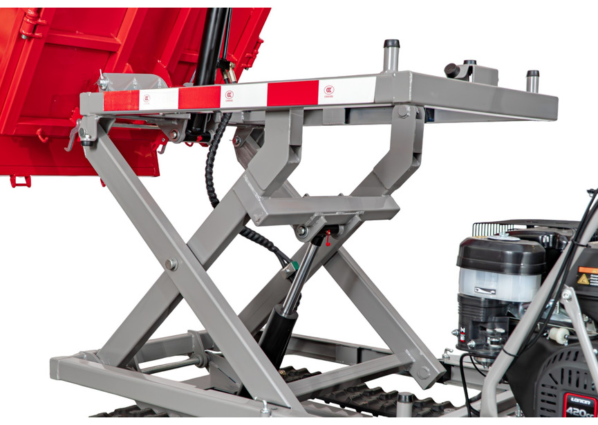 Minidumper à chenilles avec élévateur à ciseaux hydraulique benne plateau 800kg 13CH 6+2R vitesses démarrage électrique Torros - 20