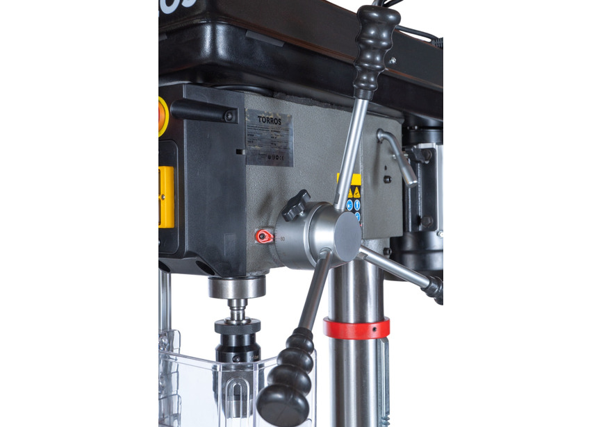Perceuse à colonne professionnelle jusque ø 20 mm CM2 600W 230V + étau de perçage jeu de boulons jeu mêches aérosol Torros - 5